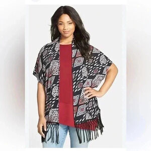 Vince Camuto Open Front Fringe Cardigan Kimono Boho Size 2X XXL